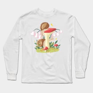 Cute snails on mashroom drawing Long Sleeve T-Shirt